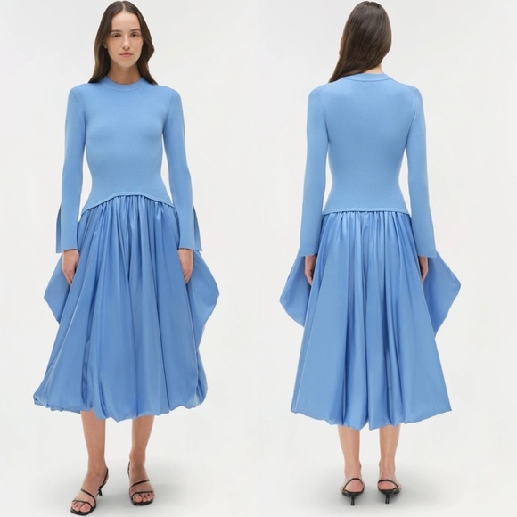 Simkhai Dresses & Skirts - SIMKHAI Kenlie Ribbed Knit Taffeta Midi Dress Blue Size XS
EUC ISO Taylor Swift
